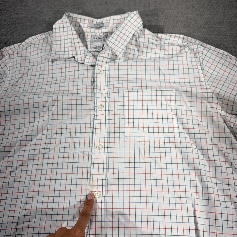 LL‎ Bean Button Down Shirt Mens XL White Tattersall Check Good Wrinkle Free
